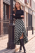Wenrine Womens Blue-brown Ruffle Plaid Maxi Skirt