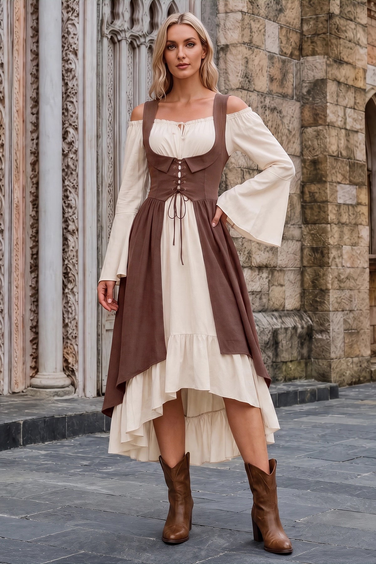 Wenrine Womens Brown 2-Piece Renaissance Dress