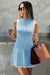 Wenrine Womens Blue Knit Pleated Ribbed Sweater Dress
