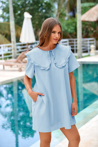 Wenrine Womens Light Blue Peter Pan Collar Jean Dresses