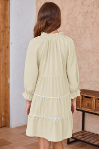 Wenrine Womens Apricot Ruffle V Neck Babydoll Mini Dress