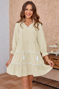 Wenrine Womens Apricot Ruffle V Neck Babydoll Mini Dress