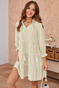 Wenrine Womens Apricot Ruffle V Neck Babydoll Mini Dress