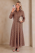 Wenrine Womens Coffee Long Sleeve Maxi Dress