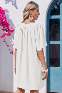 Wenrine Womens White Flutter V Neck  Mini Dress