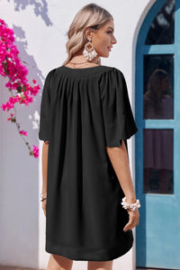 Wenrine Womens Black Flutter V Neck  Mini Dress