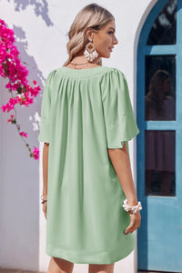 Wenrine Womens Green Flutter V Neck  Mini Dress