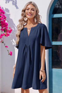 Wenrine Womens Navy Flutter V Neck  Mini Dress