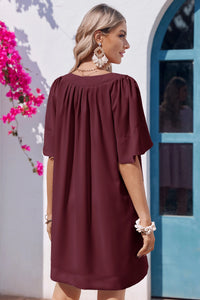 Wenrine Womens Fuchsia Flutter V Neck  Mini Dress