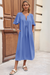 Wenrine Womens Light Blue Flutter Side Slit Pleated Maxi Dress