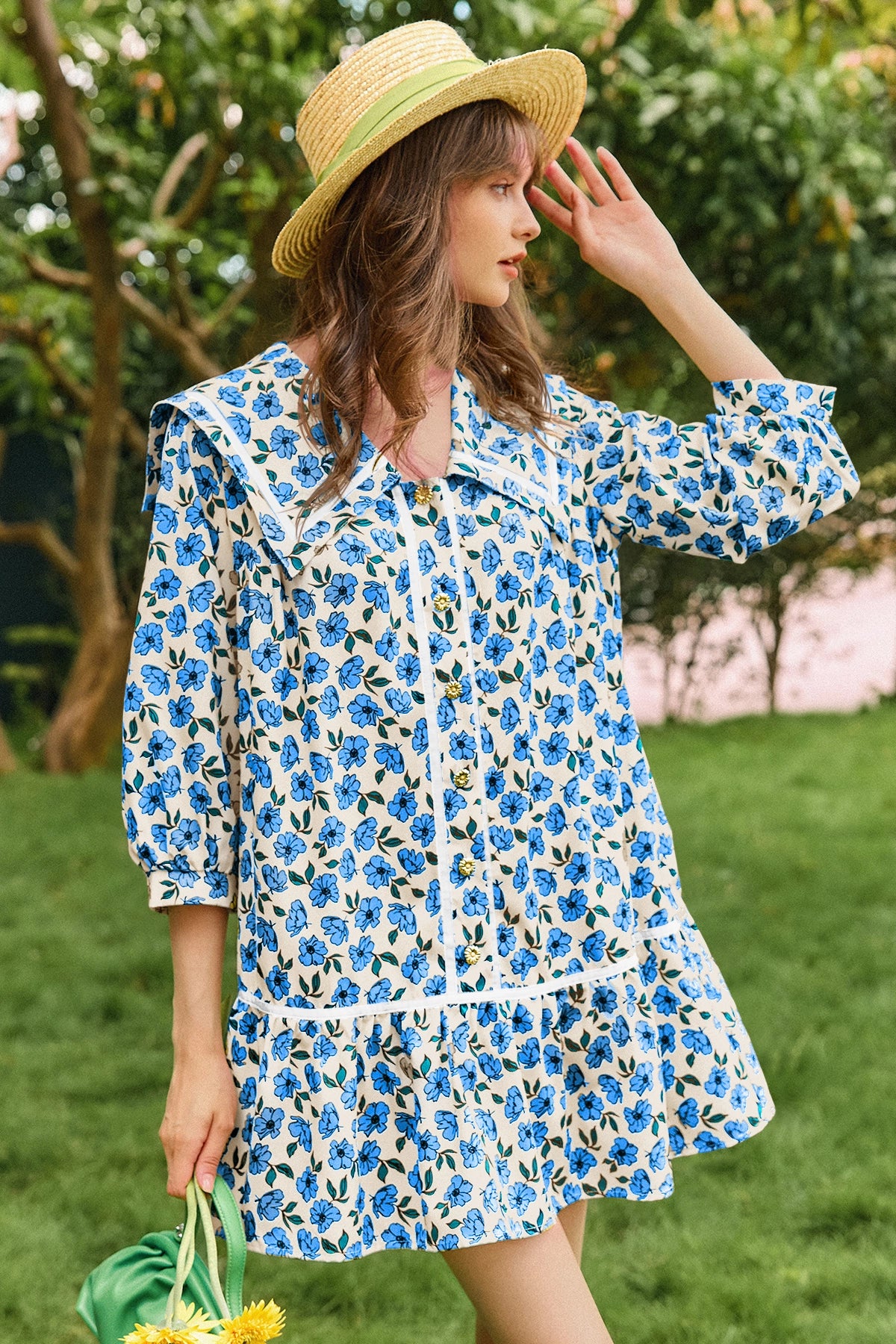 Wenrine Womens Blue Floral  Boho Beach Sundress