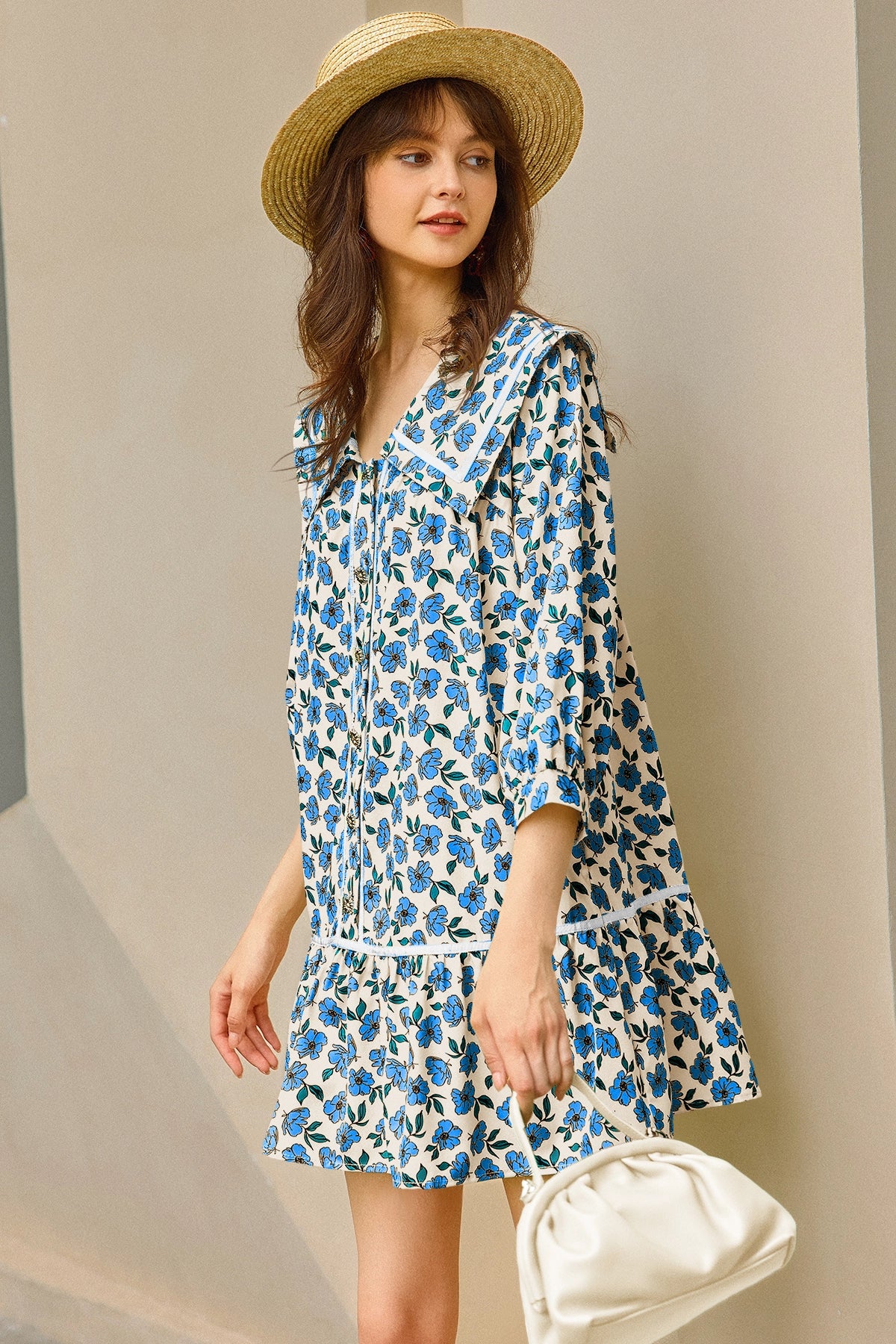 Wenrine Womens Blue Floral  Boho Beach Sundress