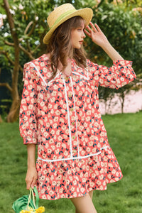 Wenrine Womens Orange Floral  Boho Beach Sundress