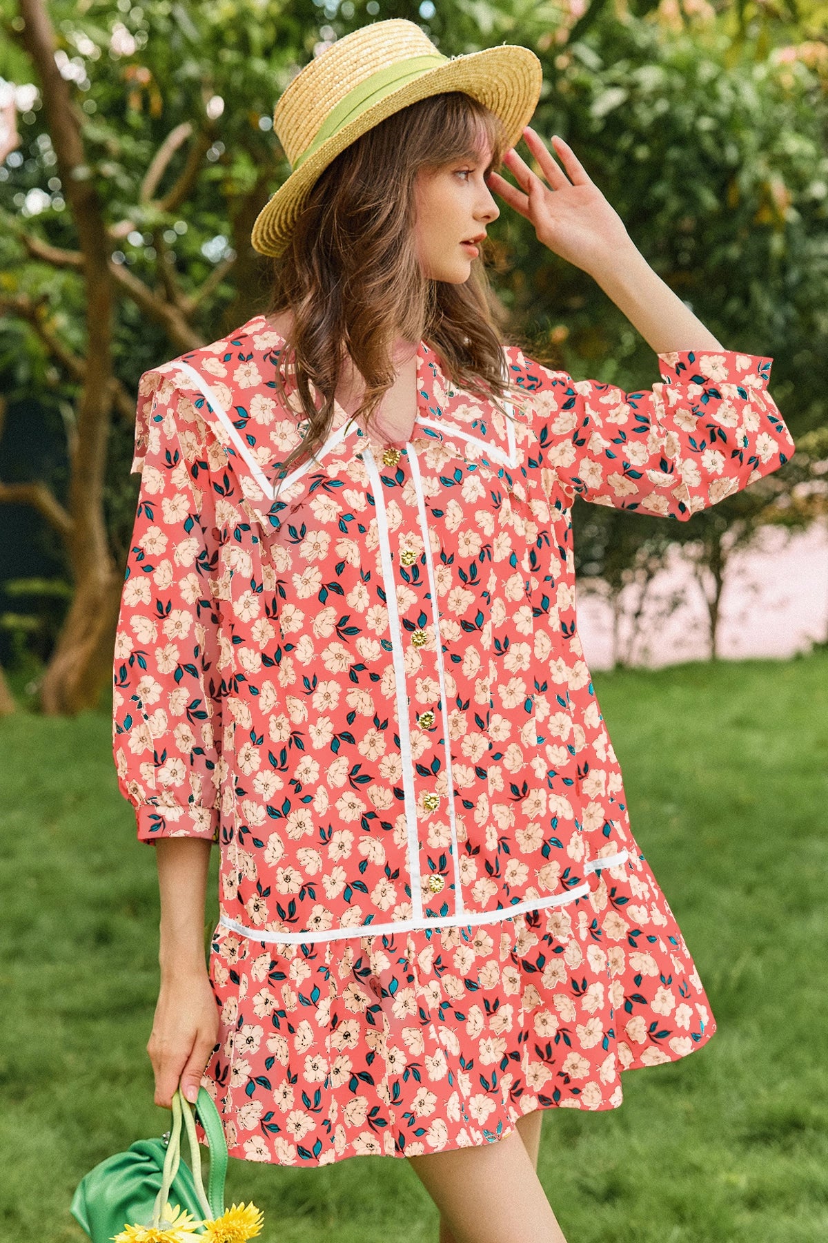 Wenrine Womens Orange Floral  Boho Beach Sundress