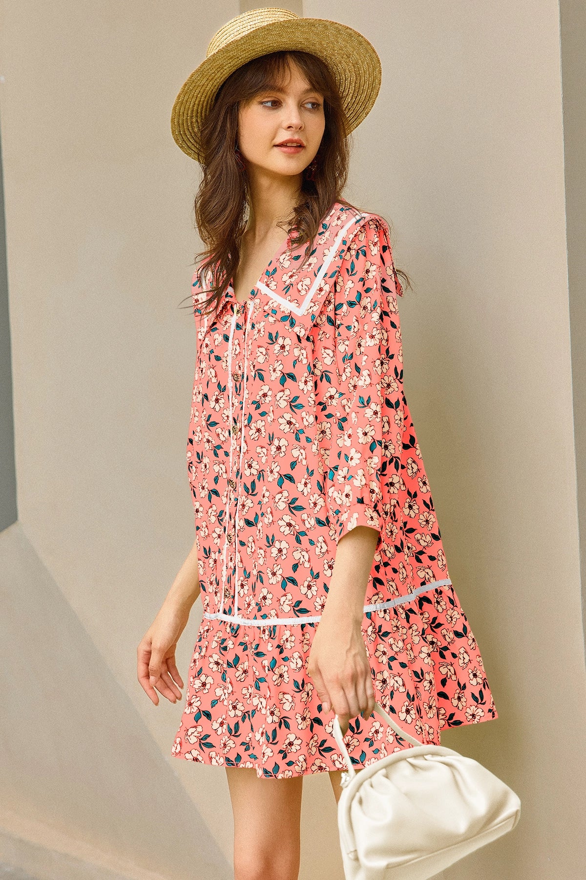 Wenrine Womens Orange Floral  Boho Beach Sundress