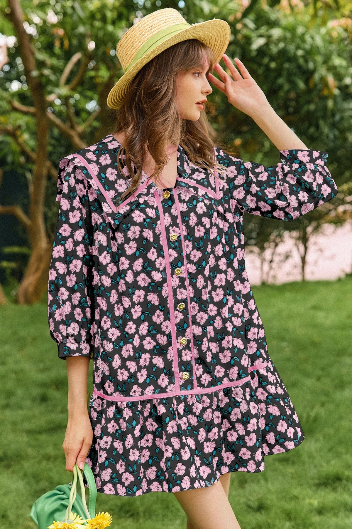 Wenrine Womens Black Floral  Boho Beach Sundress