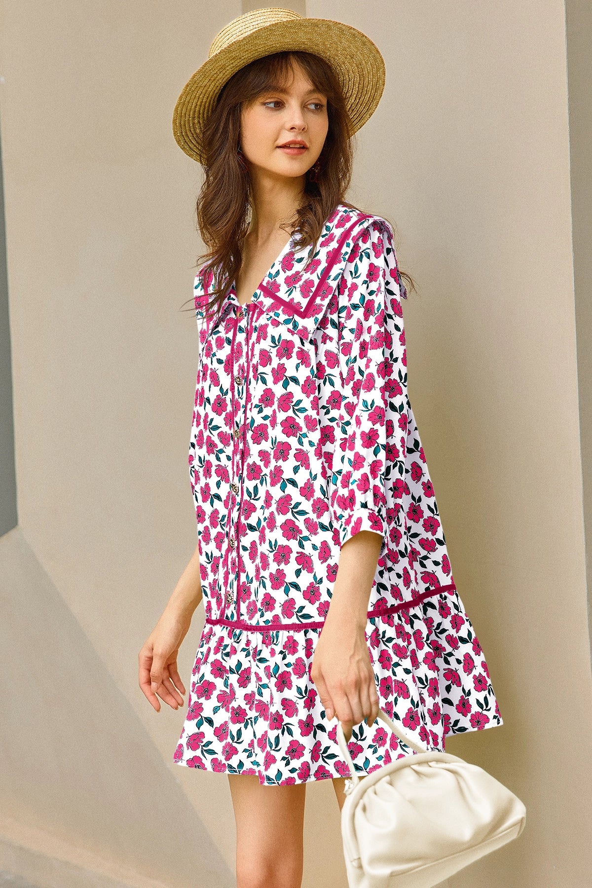 Wenrine Womens Rose Red Floral  Boho Beach Sundress