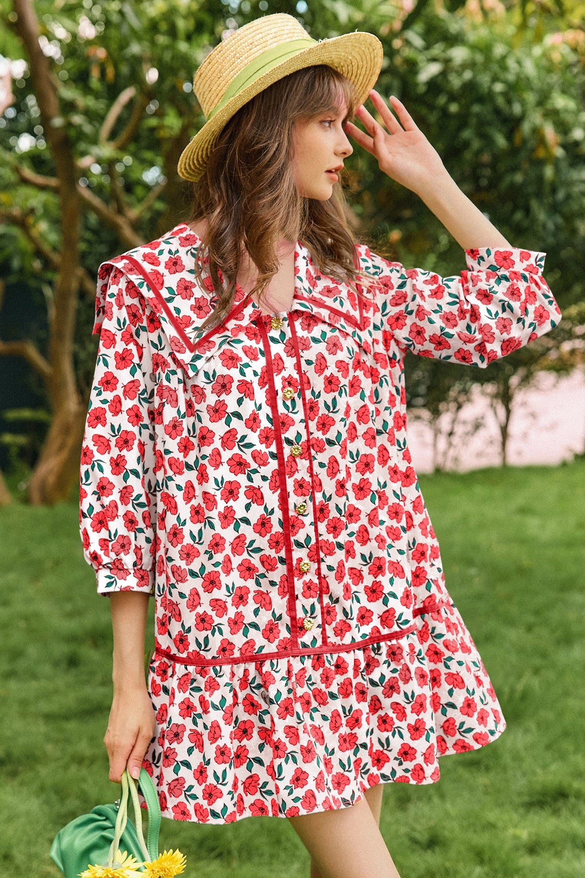 Wenrine Womens Red Floral  Boho Beach Sundress