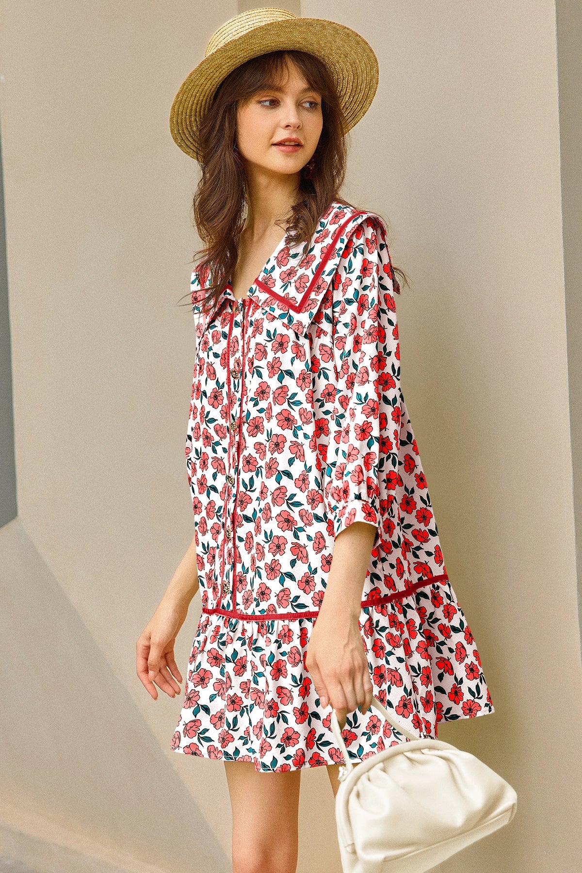 Wenrine Womens Red Floral  Boho Beach Sundress