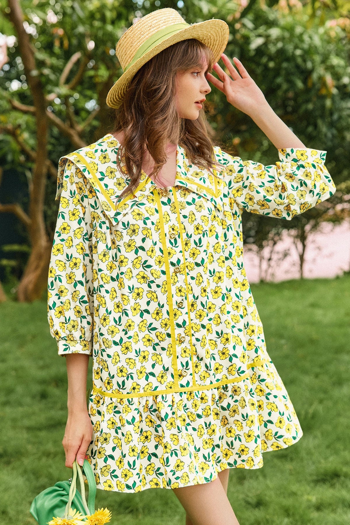 Wenrine Womens Yellow Floral  Boho Beach Sundress