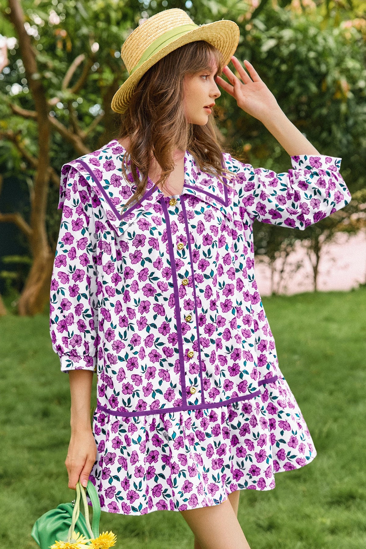 Wenrine Womens Violet Floral  Boho Beach Sundress