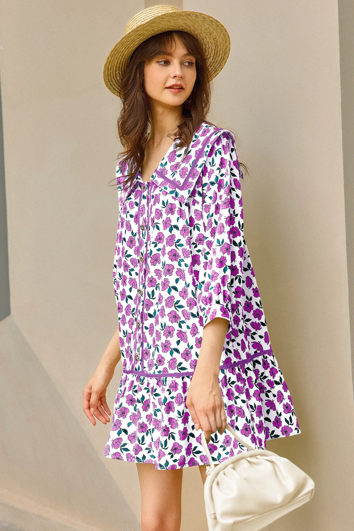 Wenrine Womens Violet Floral  Boho Beach Sundress