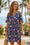 Wenrine Womens Navy Floral Zipper V Neck Midi Dress