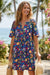 Wenrine Womens Navy Floral Zipper V Neck Midi Dress