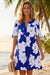 Wenrine Womens Navy Flutter Floral V Neck Mini Dress