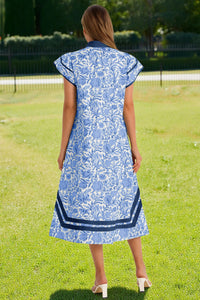 Wenrine Womens Blue Color Block Side Slit Beach Dress