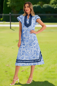 Wenrine Womens Blue Color Block Side Slit Beach Dress