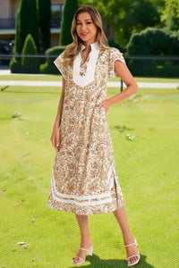 Wenrine Womens Brown Color Block Side Slit Beach Dress