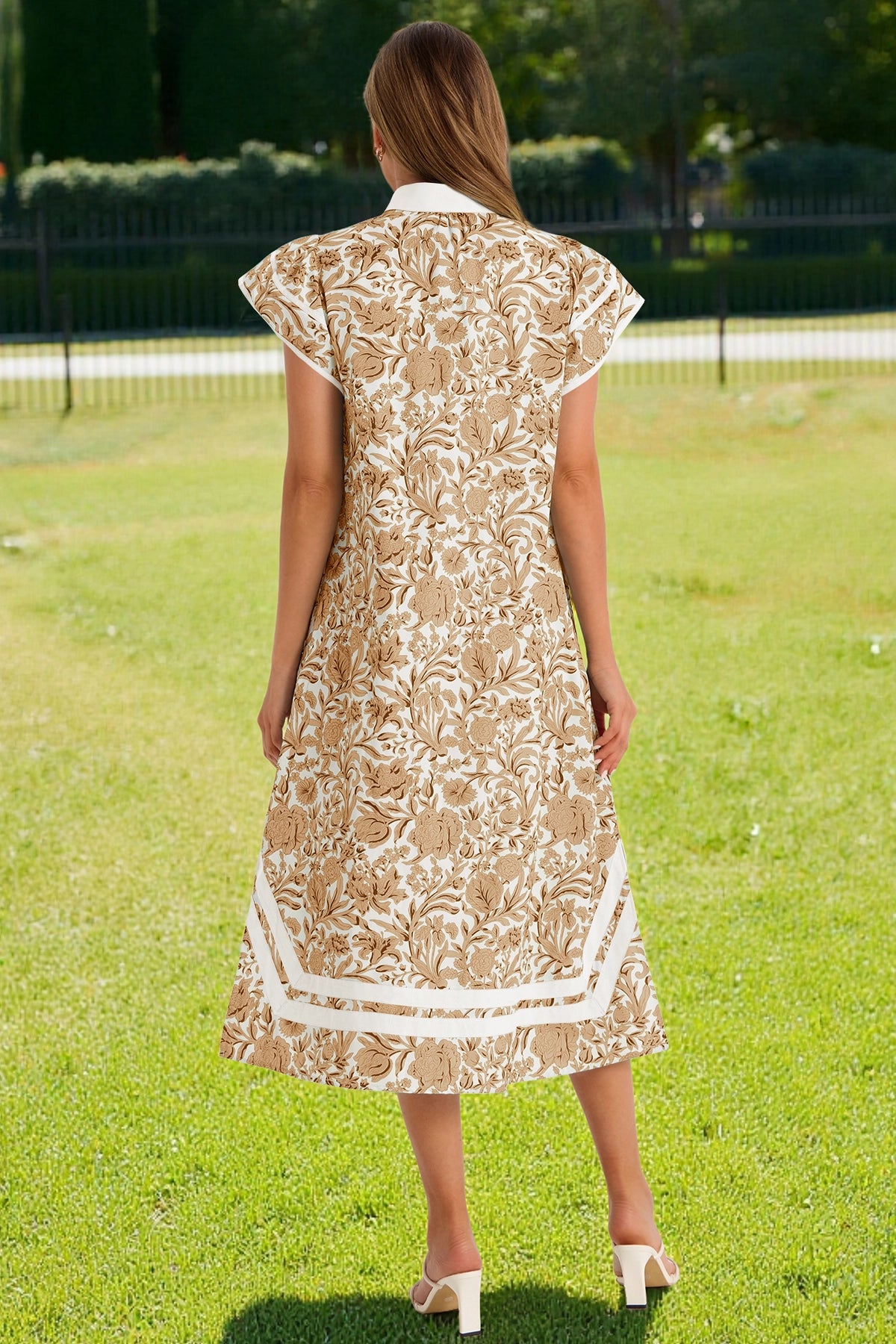 Wenrine Womens Brown Color Block Side Slit Beach Dress