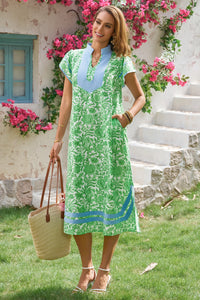 Wenrine Womens Olive Drab Color Block Side Slit Beach Dress