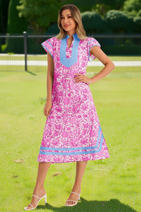 Wenrine Womens Pink Color Block Side Slit Beach Dress