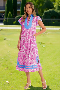 Wenrine Womens Pink Color Block Side Slit Beach Dress