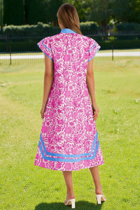 Wenrine Womens Pink Color Block Side Slit Beach Dress