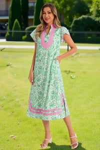 Wenrine Womens Green Color Block Side Slit Beach Dress