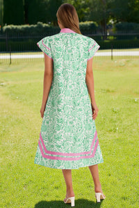 Wenrine Womens Green Color Block Side Slit Beach Dress