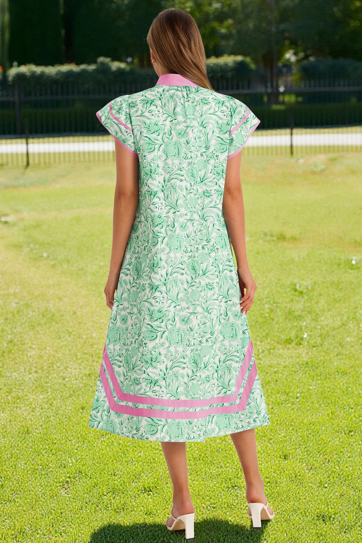 Wenrine Womens Green Color Block Side Slit Beach Dress