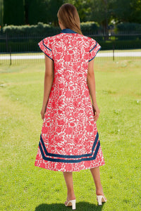 Wenrine Womens Red Color Block Side Slit Beach Dress