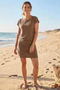 Wenrine Womens Brown Off the Shoulder Bodycon T Shirt Dresses