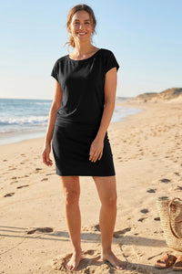 Wenrine Womens Black Off the Shoulder Bodycon T Shirt Dresses