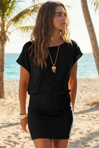 Wenrine Womens Black Off the Shoulder Bodycon T Shirt Dresses