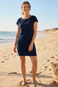 Wenrine Womens Navy Off the Shoulder Bodycon T Shirt Dresses