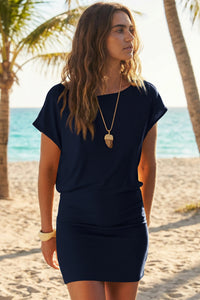 Wenrine Womens Navy Off the Shoulder Bodycon T Shirt Dresses