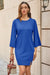 Wenrine Womens Royal Blue Slit Loose Shift T Shirt Dress