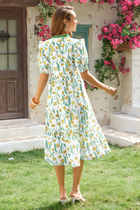 Wenrine Womens Yellow Floral Swing Flowy Midi Beach Dress