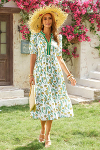 Wenrine Womens Yellow Floral Swing Flowy Midi Beach Dress