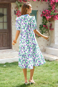 Wenrine Womens Violet Floral Swing Flowy Midi Beach Dress